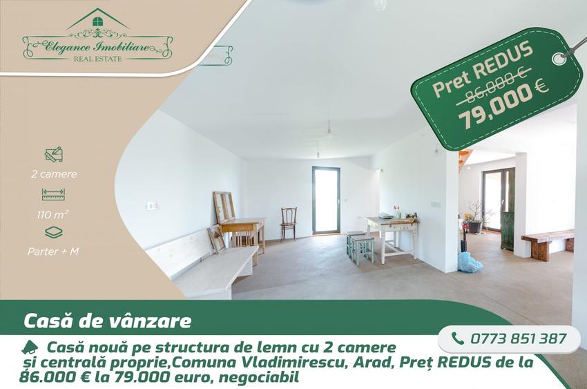 Casă individuală cu 2 camere cu Teren 500 Mp în Vladimirescu
