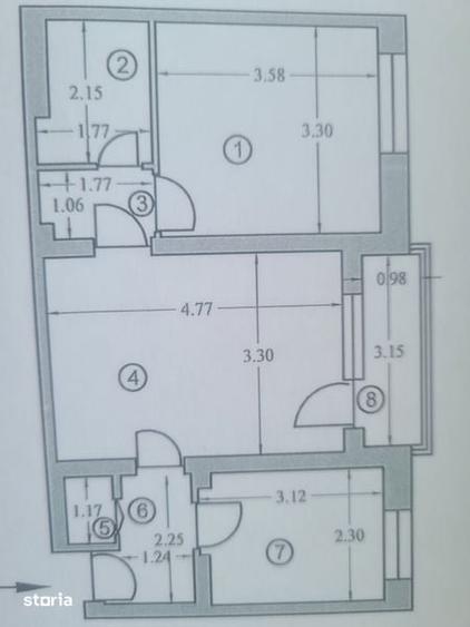 Apartament 2 camere Cf.1 semidecomandat - 1