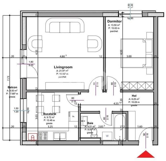 Apartament cu 2 camere decomandat în Trivale