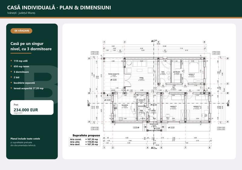 Casă cu 4 camere cu Teren 650 Mp în Central