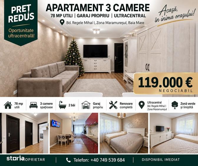 Apartament cu 3 camere în Ultracentral
