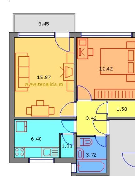 Apartament cu 2 camere decomandat în Eroii Revoluției