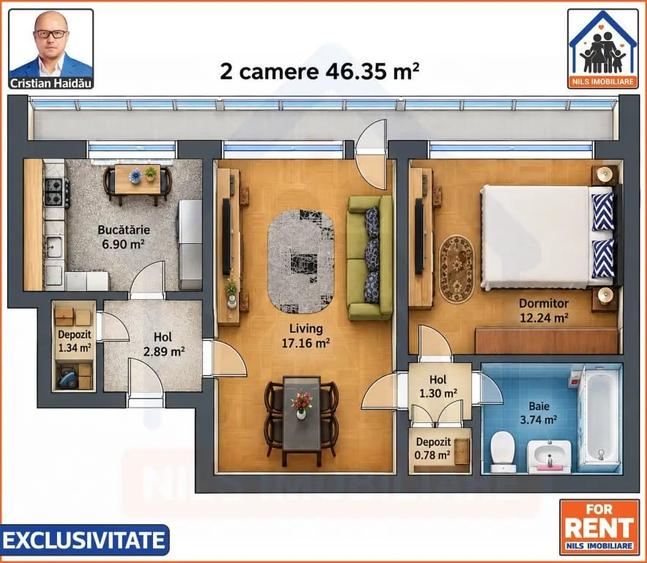 Apartament cu 2 camere semidecomandat în Eroii Revoluției
