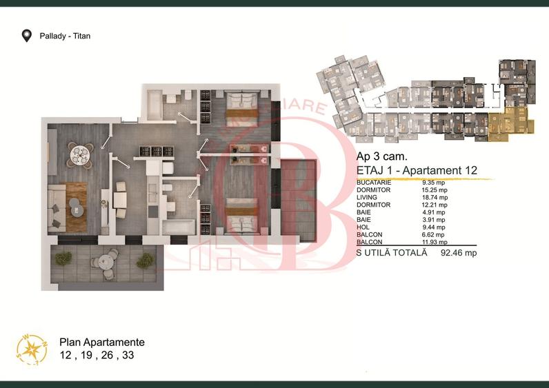 Apartament 3 camere Titan-Pallady cu Loc de Parcare Gratuit - 1