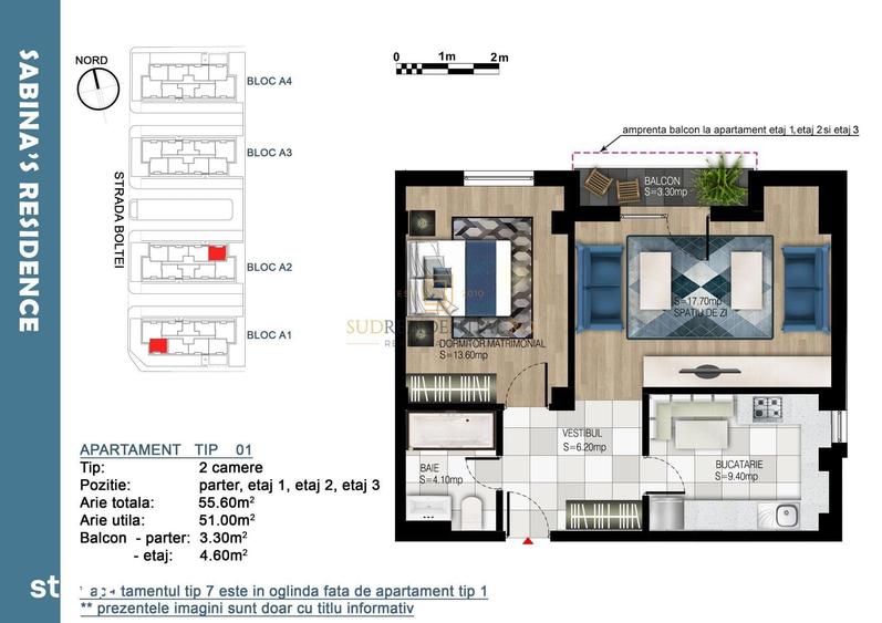 Zona Bd Brancoveanu - Apartament nou, 2 camere, decomandat, mobilat - 11