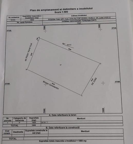 Teren Construcții intravilan de 1800 mp, în Exterior Vest