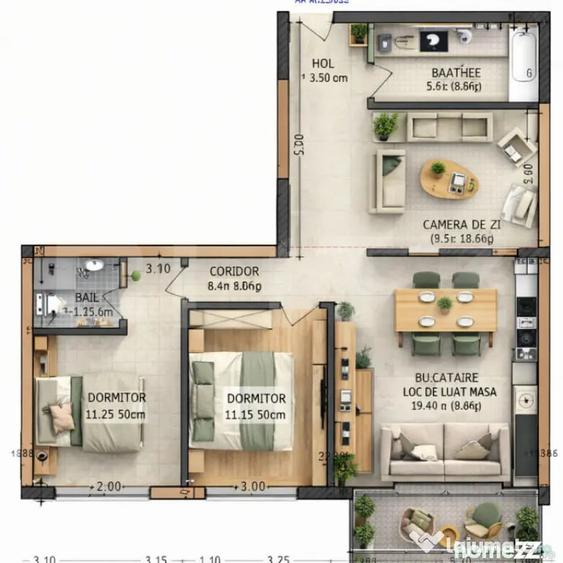 Apartament cu 2 camere semidecomandat în Calea Moldovei