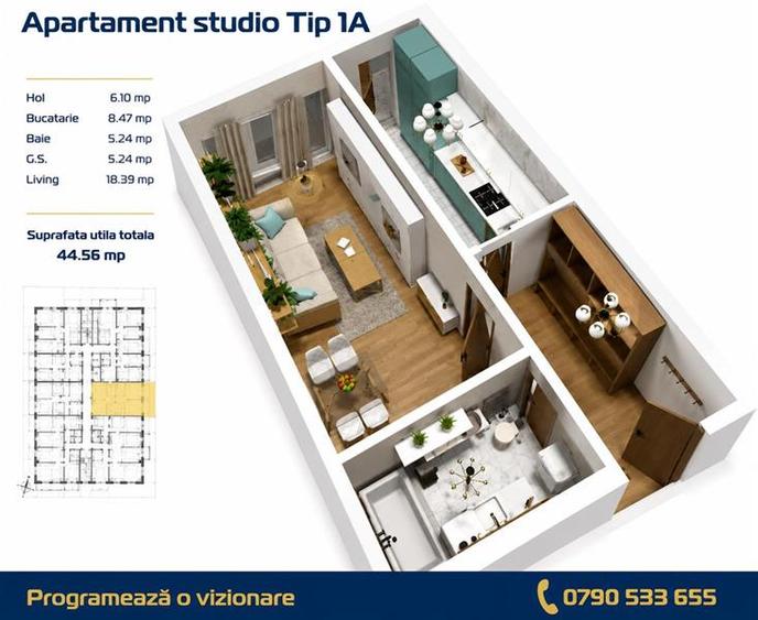 Apartament cu 2 camere decomandat în C5