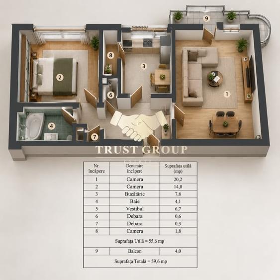 Apartament cu 2 camere decomandat în Parcul Circului