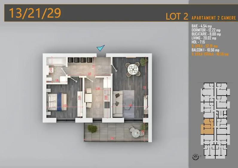 Apartament cu 2 camere decomandat în Titan