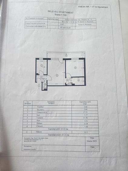 Apartament cu 2 camere semidecomandat în Olteniței