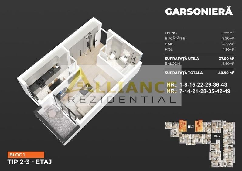 Garsonieră decomandată, mobilată în Central