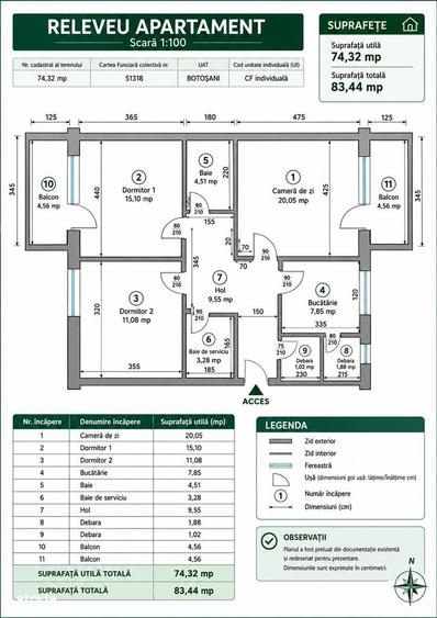 Apartament cu 3 camere decomandat în Central