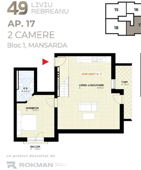 Dezvoltator: Apartament 2 camere , Mansarda , Incalzire prin pardoseala - 6