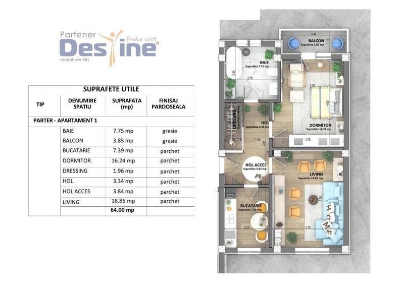 Apartamente Visan, COMISION 0%, predare mai 2026, pret 1.350 + TVA - 7