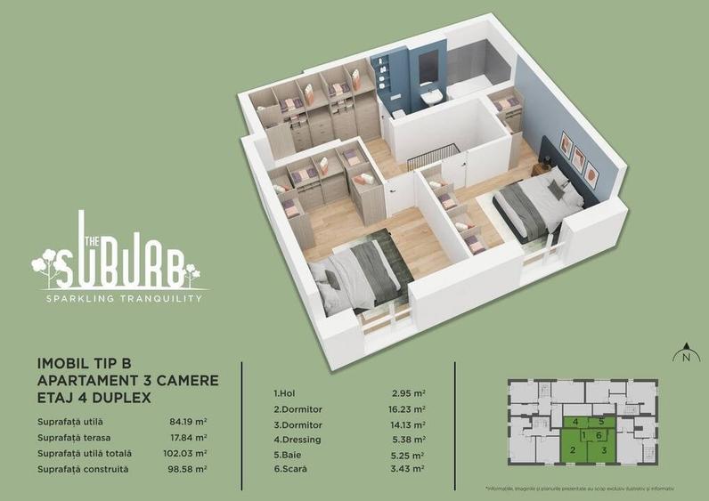 Apartament cu 3 camere decomandat în Nord