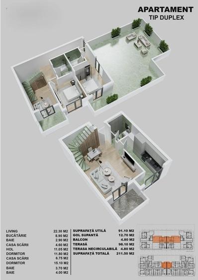 Penthouse-3 camere-terasa privata-acces metrou - 5