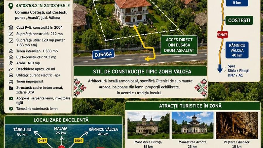 Casă individuală cu 5 camere cu Teren 1380 Mp în Costești