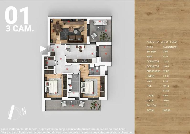 Apartament cu 3 camere decomandat în Titan