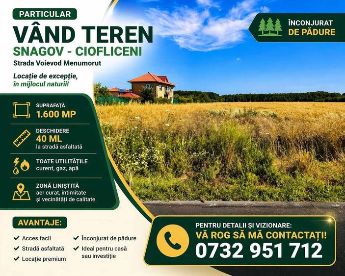 Teren de 1600 mp, în Ciofliceni