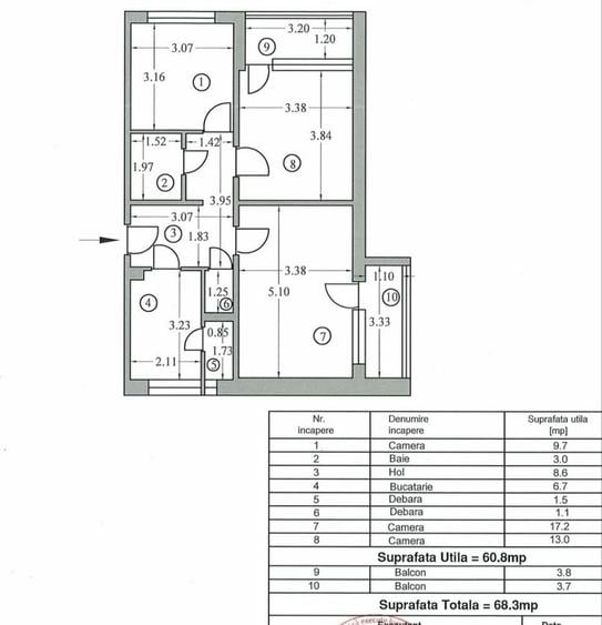 Apartament cu 3 camere decomandat în Negru Vodă