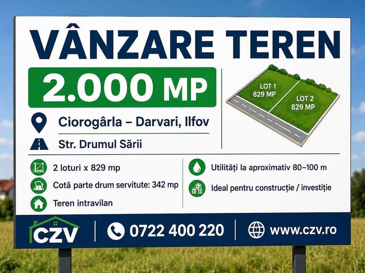 Teren Construcții intravilan de 2000 mp, în Ciorogârla