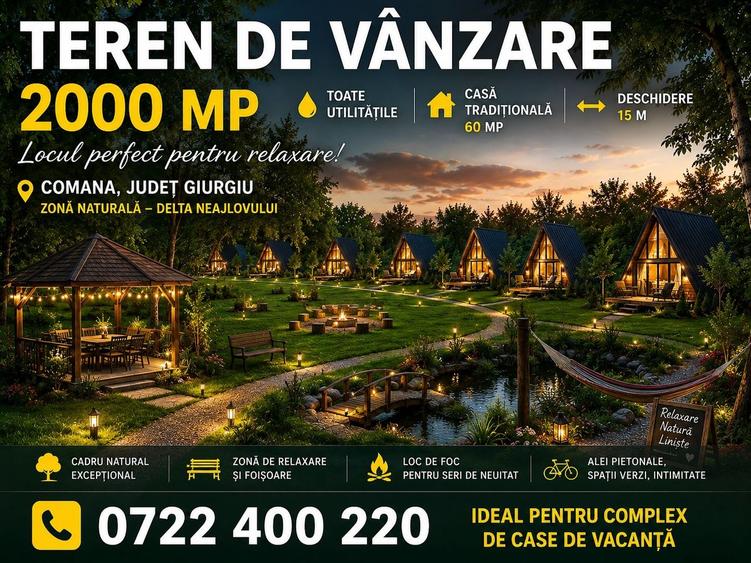 Teren Construcții intravilan de 2000 mp, în Comana