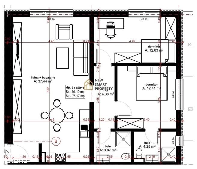 Apartament cu 3 camere în Oncea