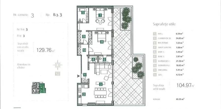Apartament cu 3 camere decomandat în Grivița