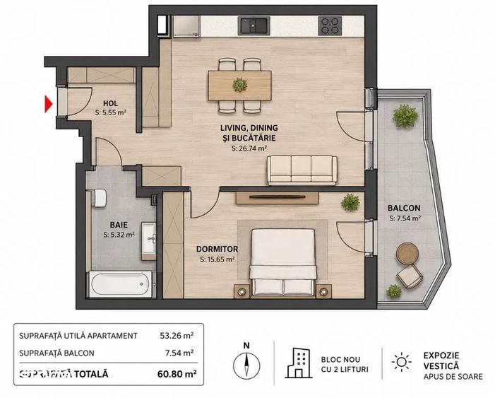 Apartament cu 2 camere în Sopor