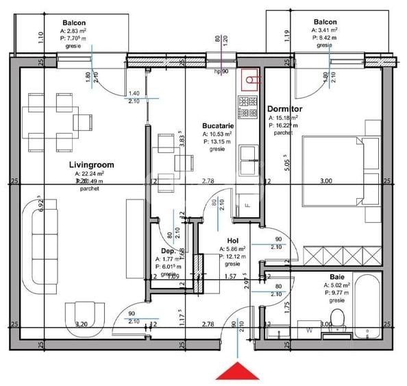 Apartament cu 2 camere decomandat în Trivale