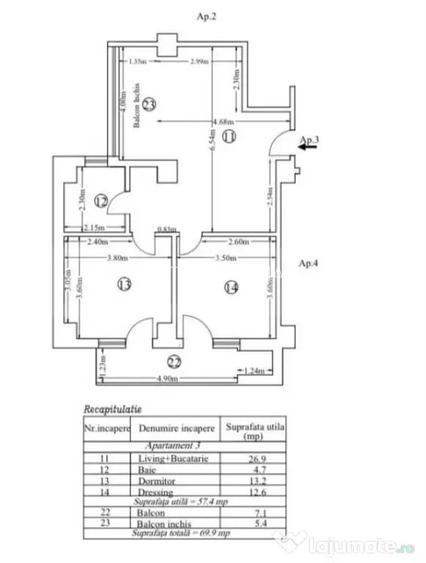 Apartament 3 camere, et.1 , 69,9mp, in Bloc Nou 2025 L - Craiova (Dolj)