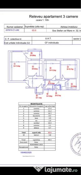 Apartament cu 3 camere decomandat în Ștefan cel Mare