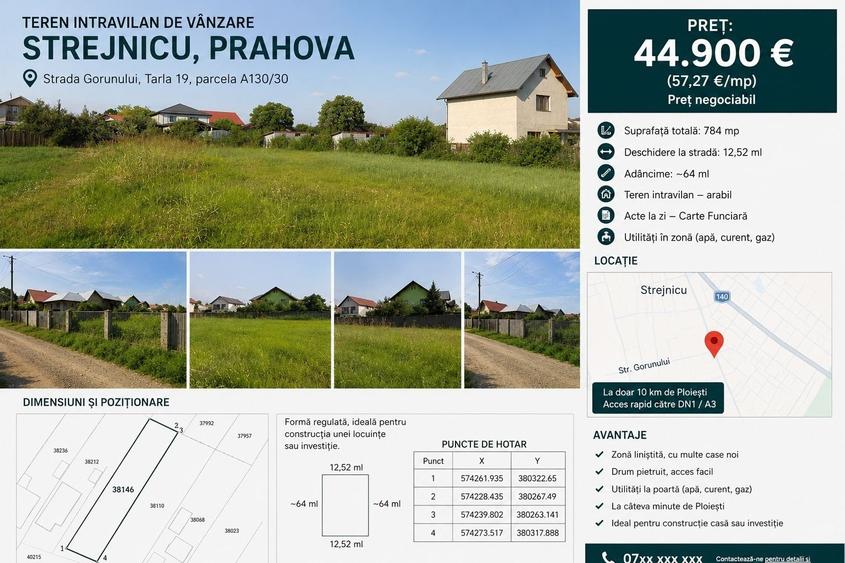Teren intravilan 784 mp Strejnicu, Str. Gorunului 44.900 negociabil - 5