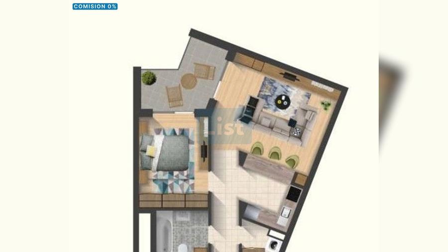 Apartament cu 2 camere semidecomandat, mobilat în Semicentral