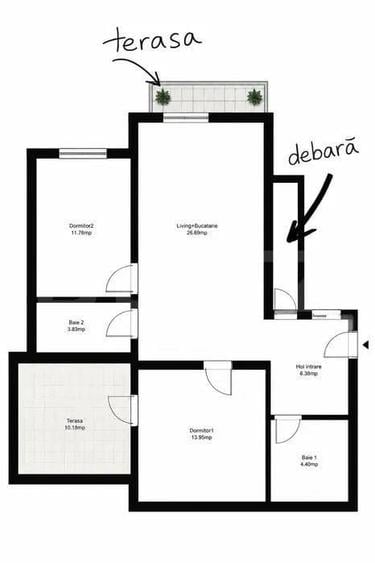 Apartament cu 3 camere în 22 Decembrie 1989