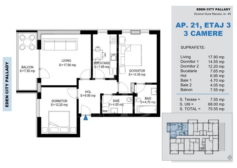 Apartament cu 3 camere în Theodor Pallady