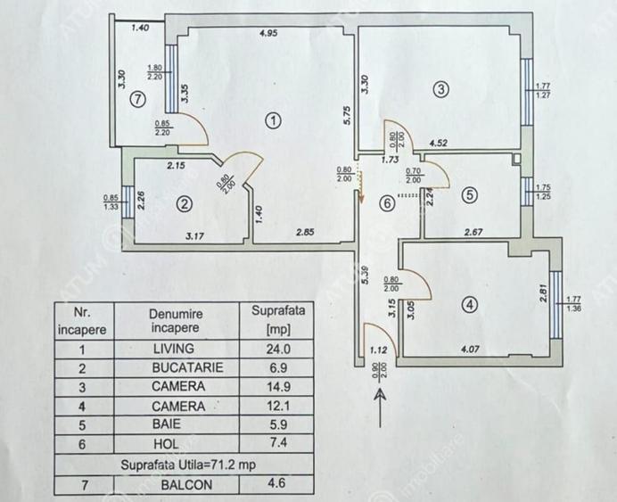 Apartament cu 3 camere decomandate si balcon la etajul 2 zon - 9