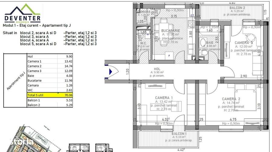 Apartament cu 3 camere decomandat în Central