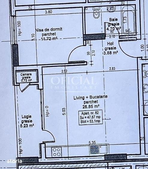 Apartament cu 2 camere semidecomandat în Florești