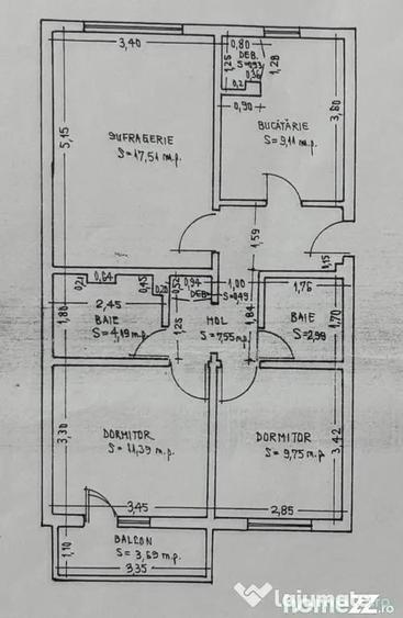 Apartament cu 3 camere decomandat în Central