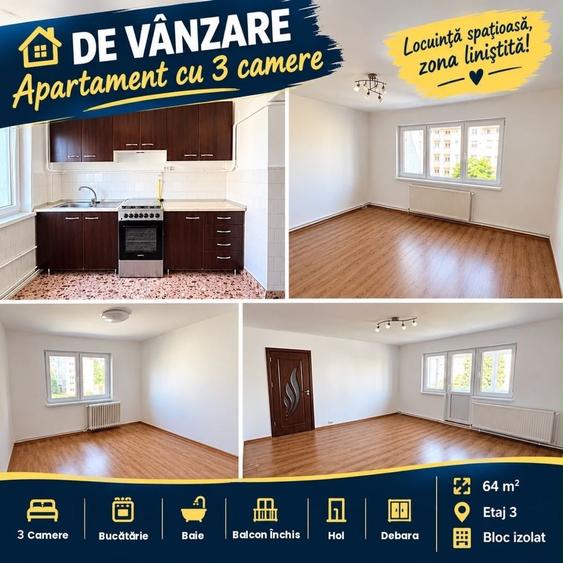 Apartament cu 3 camere semidecomandat în Central