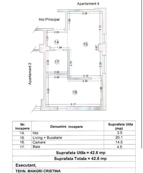 Apartament cu 2 camere semidecomandat, mobilat în Palazu Mare