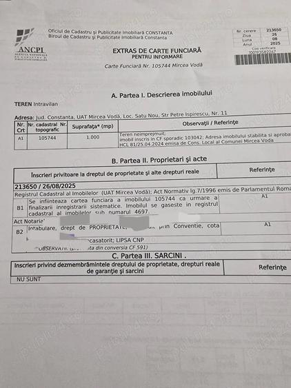 Teren de 1000 mp, în Est