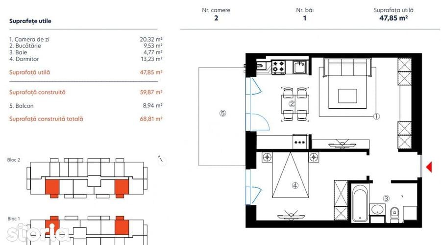 Apartament 2 Camere / Hils Republica / 600 m Metrou / Comision 0% - 5