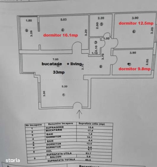 Apartament cu 4 camere decomandat în E3