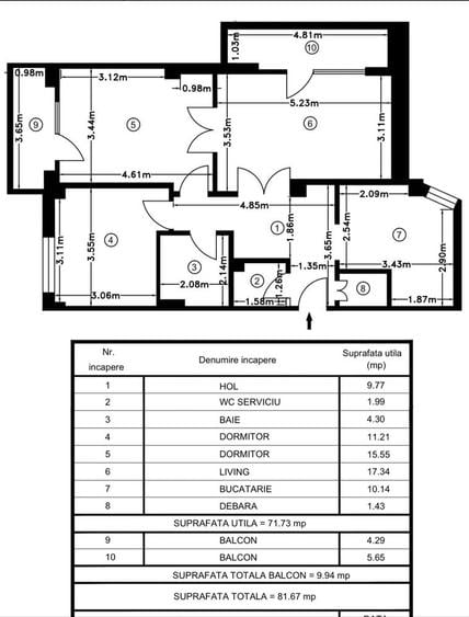 Apartament cu 3 camere decomandat în Central