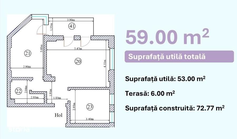 Apartament cu 3 camere în Central