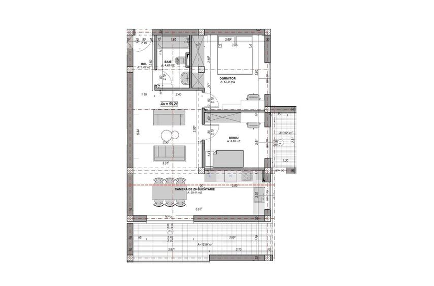 Apartament cu 3 camere semidecomandat în Exterior Vest