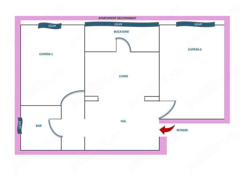 Apartament cu 2 camere decomandat în Autogară